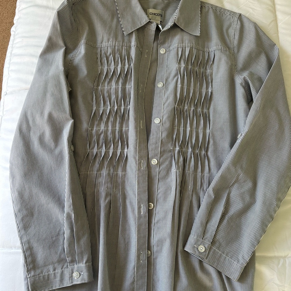 Chico's Black and White Striped Shirt Jacket